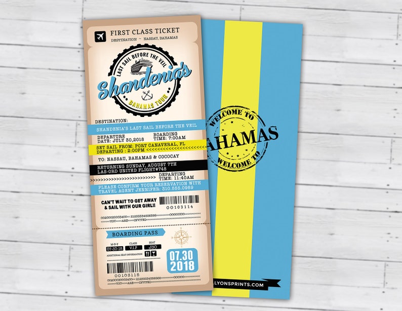 Passport and ticket birthday invitation, travel birthday party invitation, cruise invitation, Bahamas, Digital files only image 2