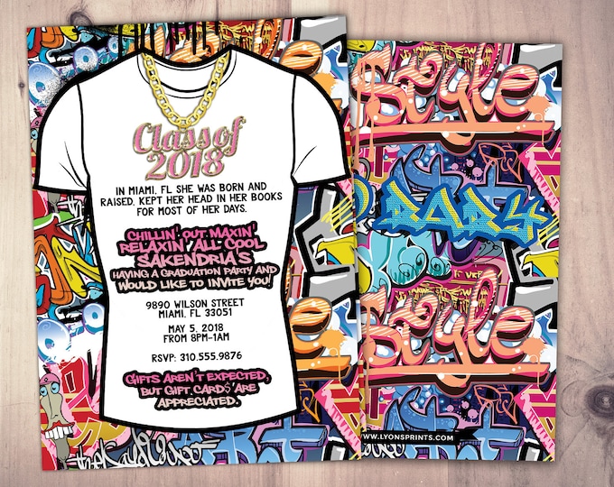 Fresh Prince, graduation party, Hip Hop, 90s party,Push it shower, birthday invitation, Graffiti, birthday, graduation, digital files