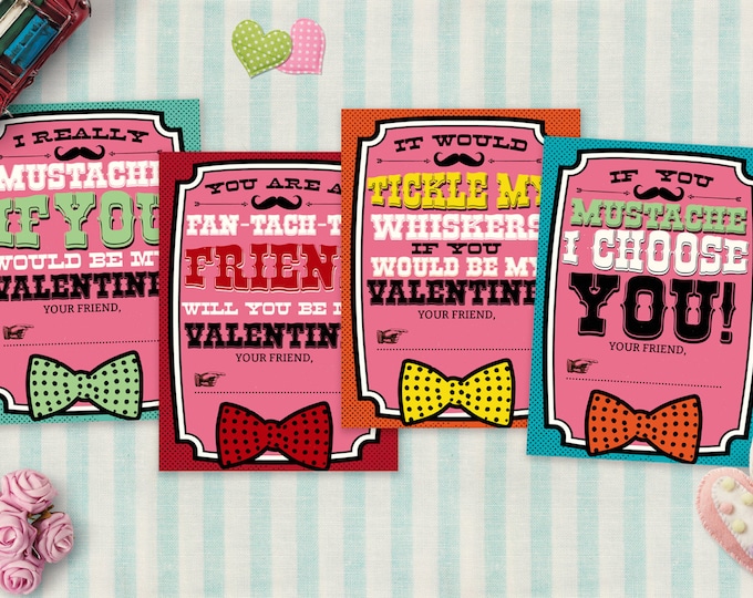 Mustache Valentine cards printable - Mustache Valentines Digital Printable-class card, Valentin's Day, Mustache, Mustache Valentine