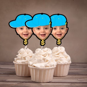 Photo Cupcake Toppers Digital File - Hip hop  birthday, baseball topper, boy birthday, Fresh Prince, Hip hop party decor, rap, 90s party