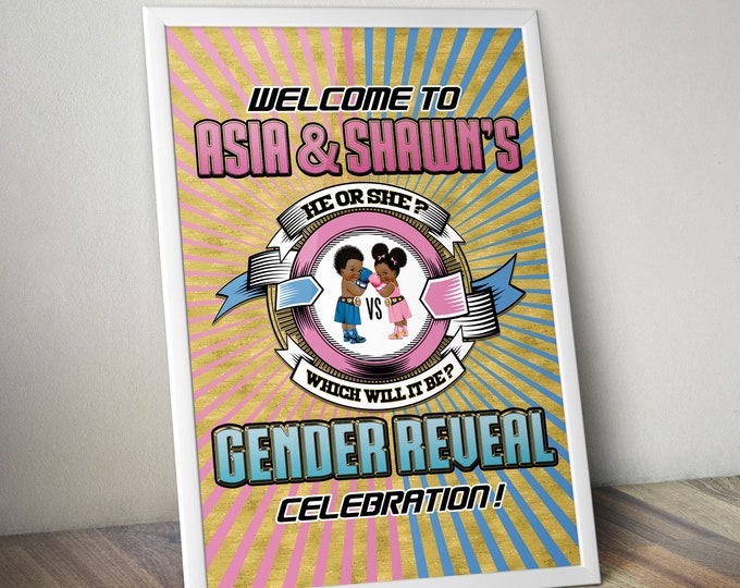 Gender Reveal Party, welcome sign, Digital file only, Boxing Gender Reveal, Boy or Girl, Gender Reveal Knockout, Basketball, Football