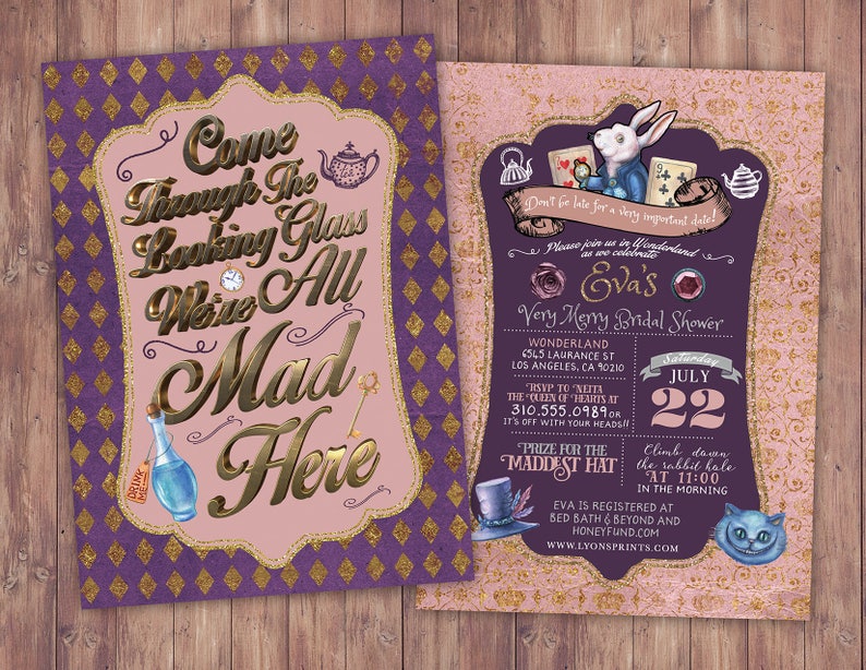Mad Hatter Tea Party Alice in Wonderland Invitation   Birthday Invitation  Printable for Birthday or Wedding  coed  Baby Bridal shower