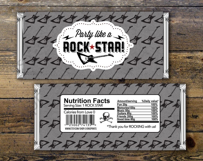 Baby Candy Bar Wrapper – Printable Hershey's Bar Wrapper  – Baby Shower Gifts- Party Favors- Rock Star, shower favor, candy
