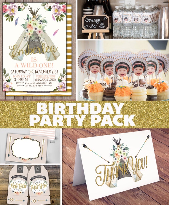 Party Pack, WILD ONE birthday Invitation, tribal birthday Invite, boho baby shower invite, invitation, arrow, pow wow, Tribal Il_570xn