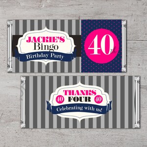 Anniversaire Candy Bar Wrapper, fichier numérique imprimable, convient à 1,75 oz. Candy Bar, 40e, Bingo, cotillons, cadeau, merci, 30e, 50e, 60e