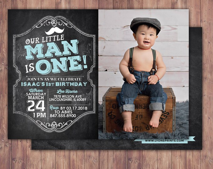 Mustache Invitation - Little Man Birthday Invitation - First Birthday Invitation - Mustache Printable - Bowtie Invitation - Boy Birthday,