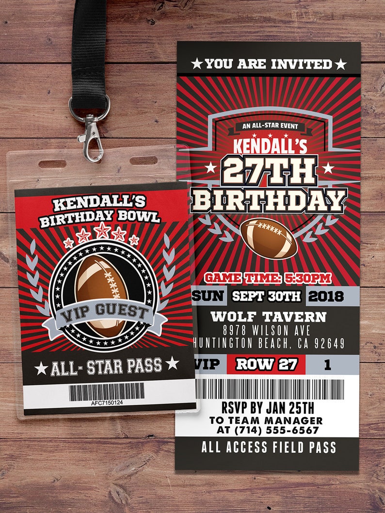 Football ticket Invitation // All Star Birthday // VIP pass, sports birthday, ticket invite, Bar Mitzvah, football image 7