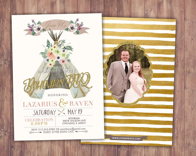 Bohemian, engagement shower, Happily ever after invitation, BOHO wedding shower Invitation, couples shower,wedding, bridal shower invitation