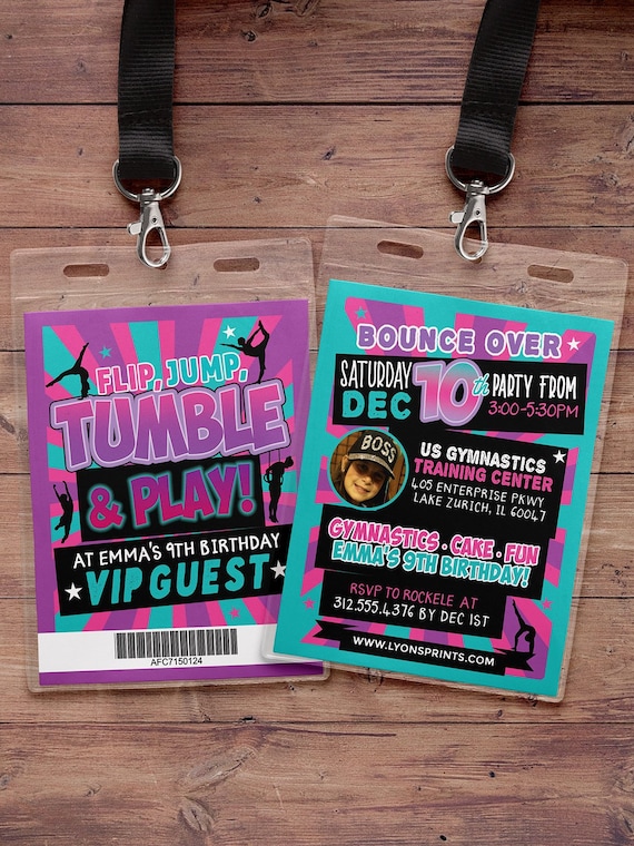 Gymnastic Invitations - Gymnastics Birthday Invitation - Gymnastics Party Invitation - Gymnastics Invite, VIP pass Il_570xn