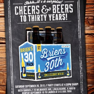 Cheers and Beers invitation, beer, 21st, 30th, 40th, 50th, 60th, 70th, Surprise Birthday Party Invitation, adult birthday, invite, cheers, image 1