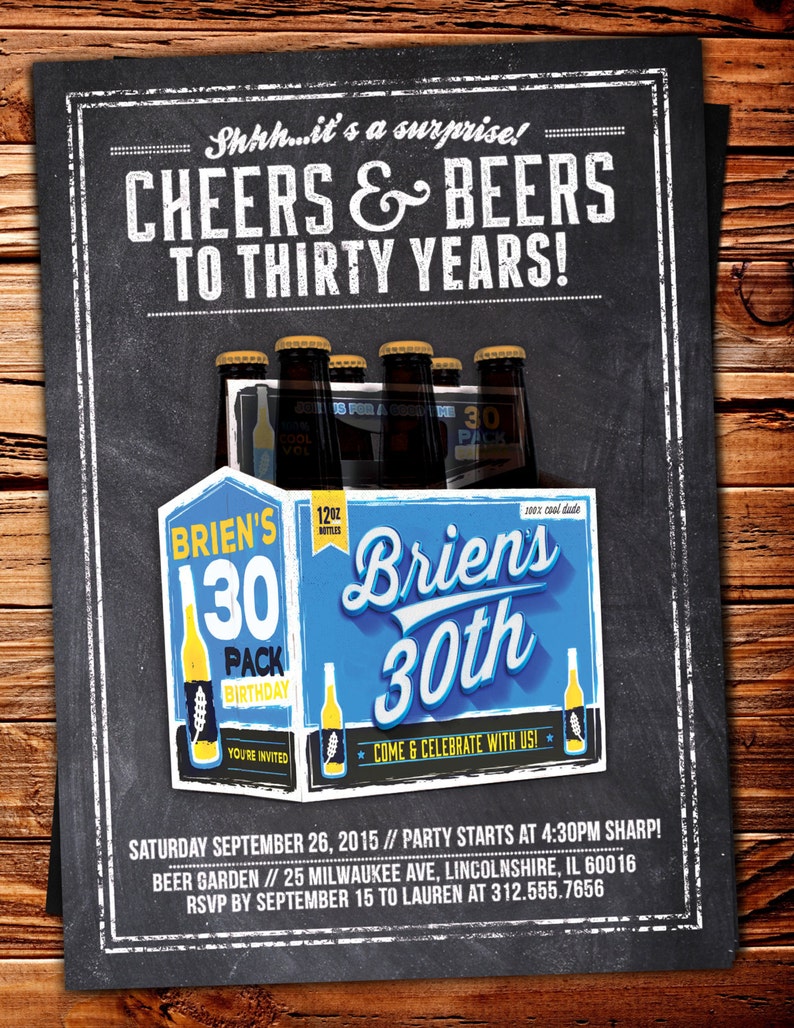 Cheers and Beers invitation, beer, 21st, 30th, 40th, 50th, 60th, 70th, Surprise Birthday Party Invitation, adult birthday, invite, cheers, image 1