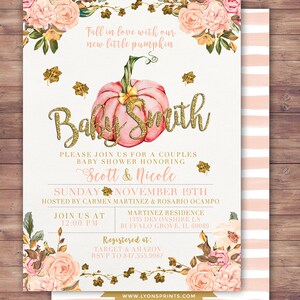 Little Pumpkin Baby Shower Invitation, baby shower invite, pumpkin baby shower invite, fall baby shower, BOHO, watercolor image 5