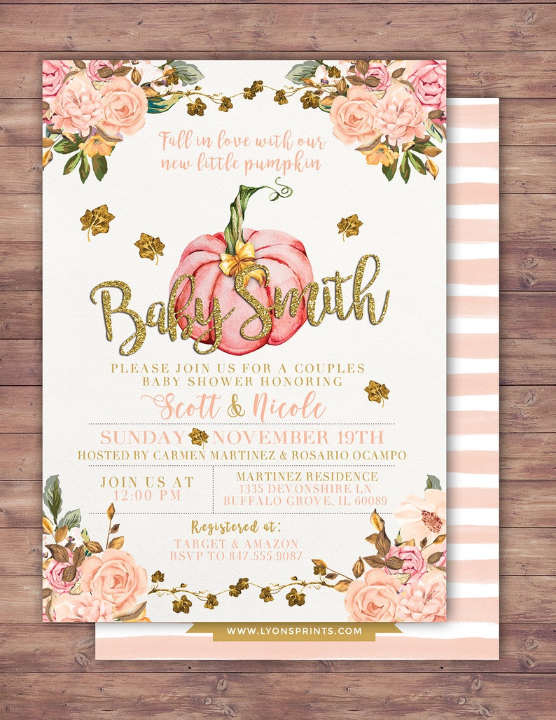 Little Pumpkin Baby Shower Invitation, baby shower invite, pumpkin baby shower invite, fall baby shower, BOHO, watercolor image 5