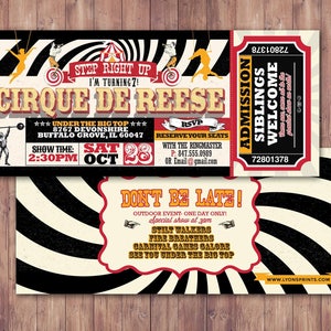 Geburtstag- Zirkusticket-Karnevalsticket-Einladung - Vintage Zirkus, Retro, Ticketeinladung, Karneval, Zirkus-Geburtstagseinladung, first