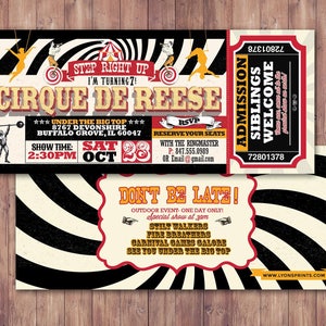 Birthday circus ticket-carnival ticket invitation vintage circus, retro, ticket invitation, carnival, circus birthday invitation, first SAMPLE PHOTO 2