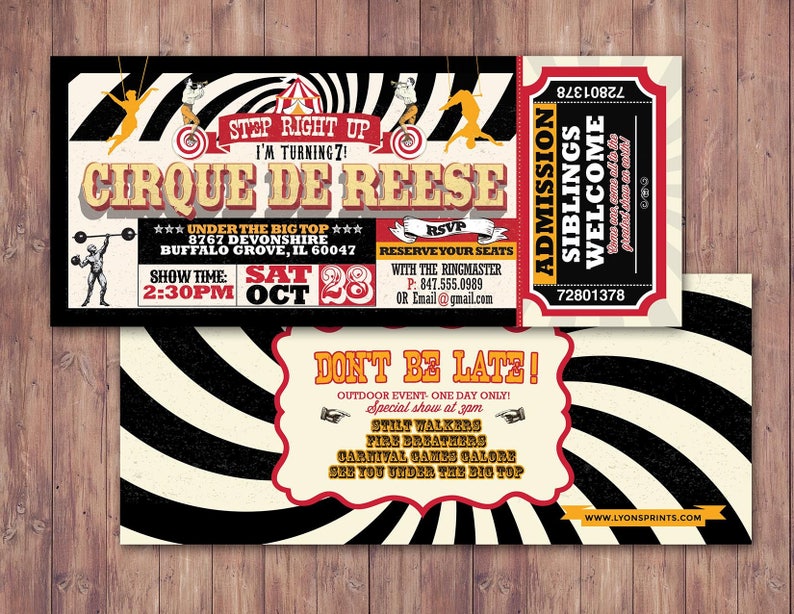 Birthday circus ticket-carnival ticket invitation vintage circus, retro, ticket invitation, carnival, circus birthday invitation, first SAMPLE PHOTO 2