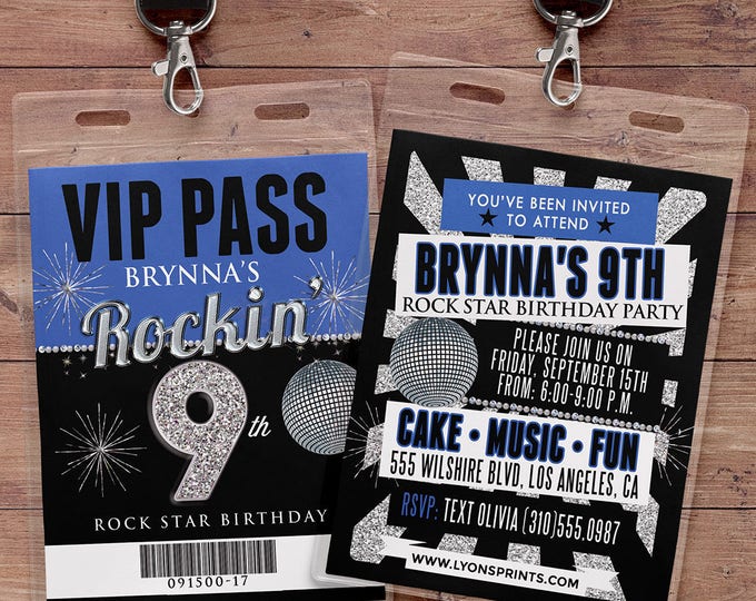 Any age, birthday invitation, rock star, VIP PASS, backstage pass, digital files, birthday invitation, wedding, baby shower, party favor