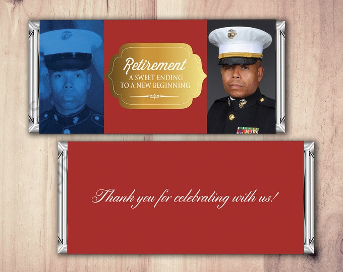 Military Retirement Candy Bar Wrapper, Candy Bar, retirement party, party favor, thank you,Army, Navy, Marines, Soldier, Digital file