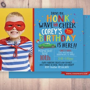 Drive by birthday parade invitation, social distancing drive-by birthday party invite, car birthday parade, quarantine party, digital file BLUE-PHOTO