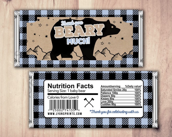 Digital Candy Bar Wrapper – lumberjack, bear  – Party Favors- shower favor, candy, lumberjack baby shower, woodland, birthday favor