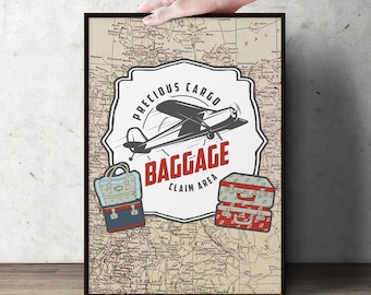 Precious Cargo, table signs, Baby Shower decor, Baby Shower, vintage airplane, luggage sign