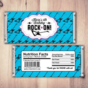 Rock Star wrapper, Pop Star Wrapper – Printable Hershey&#39;s Bar Wrapper  – Birthday party favor- Party Favors- Rock Star, Pop star party