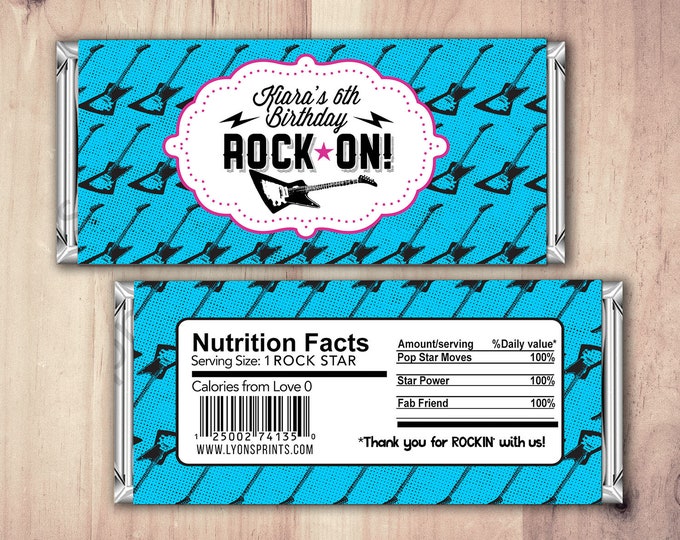 Rock Star wrapper, Pop Star Wrapper – Printable Hershey's Bar Wrapper  – Birthday party favor- Party Favors- Rock Star, Pop star party