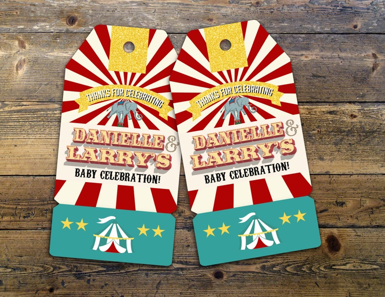 Carnival Thank You Tags for Carnival Birthday or shower. DIY Circus Party Printables Personalized Circus Favor Tags for Circus baby shower SAMPLE PHOTO 2