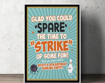 Bowling birthday party, Bowling table sign, retro bowling, bowling, Strike, bowling party sign, poster, welcome sign