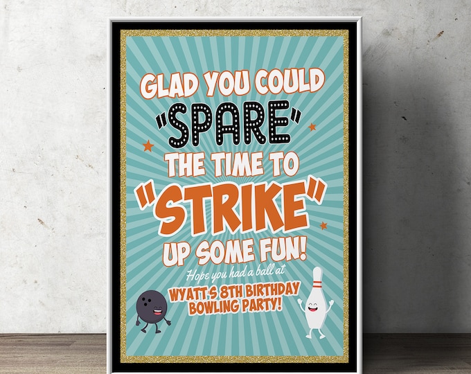 Bowling birthday party, Bowling table sign, retro bowling, bowling, Strike, bowling party sign, poster, welcome sign