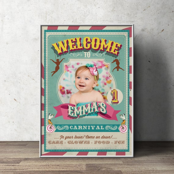 Carnival Party - Circus Party - Welcome Poster Sign with Photo - Customized Printable - Vintage circus- Vintage Carnival - Digital file only Il_570xn