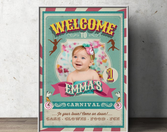 Carnival Party sign, Circus Party Welcome Sign, Customized Printable, Vintage circus poster, Vintage Carnival sign, Digital file only