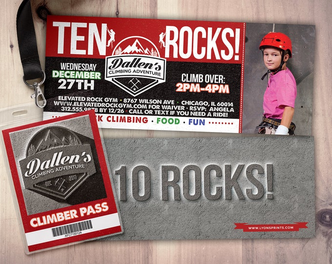 Any Age, Rock Climbing Birthday Invite, 10 rocks, ten rocks, boy birthday, Adventure outdoors, hiking, 9. 10, 11, 12, 13, 14, 8, boy