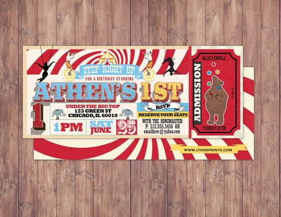 Birthday- circus ticket-carnival ticket invitation - vintage circus, retro, ticket invitation, carnival, circus birthday invitation, twins Il_570xn
