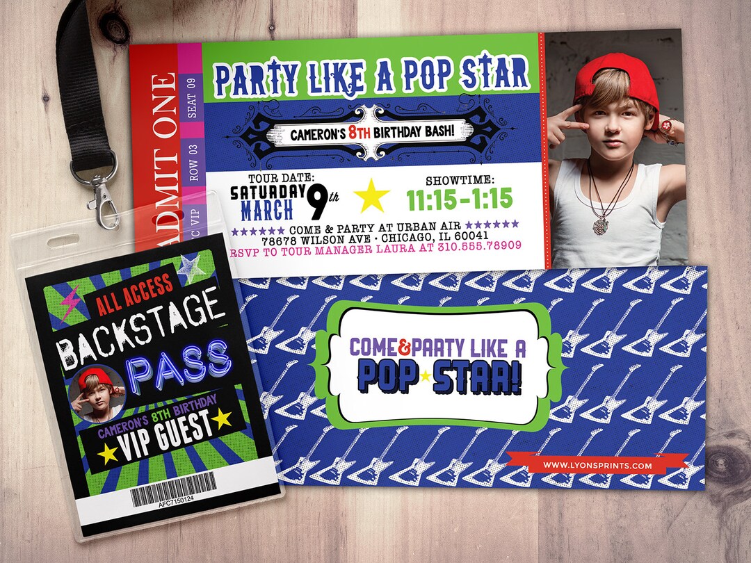 Pop Star, Rock Star Concert Ticket Birthday Party Invitation- Music ...