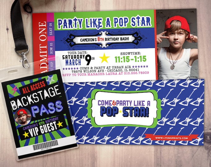 Pop star, Rock Star concert ticket birthday party invitation- Music invitation- printable, rockstar party, pop star, karaoke party,