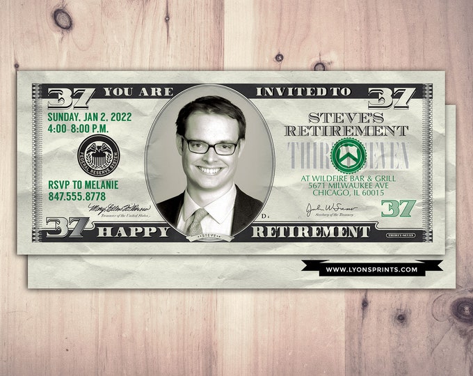 Retirement invitation, money, invitation, 21st, 30th, 40th, 50th, 60th, 70th, Surprise Birthday Party Invitation, retirement