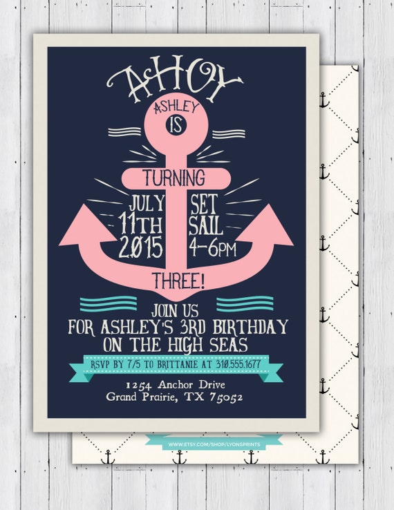 Nautical birthday Invitation - Ahoy, anchor, Sailboat Invitation-Nautical Preppy Invitation-Nautical Invite- ocean, girl and boy twins Il_570xn