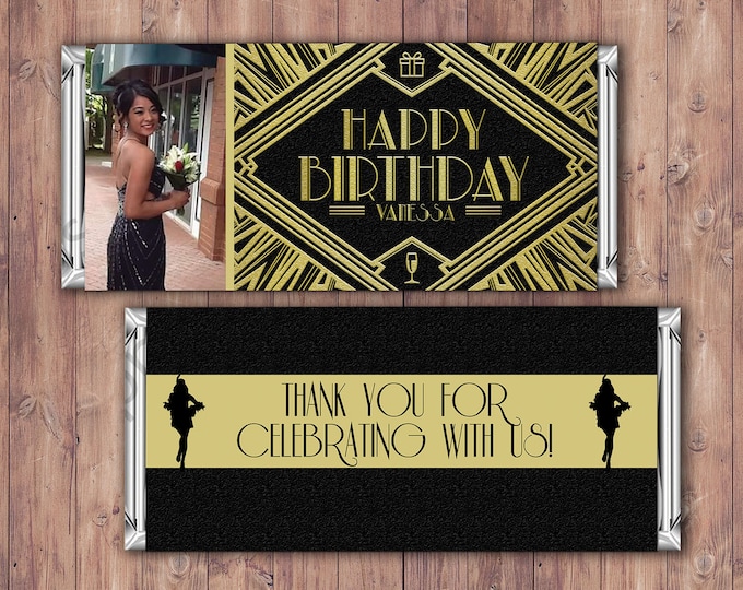 Birthday Candy Bar Wrapper, old hollywood, chocolate wrapper- 40th, 21st, 30th, 50th, 60th, 70th, 1st, Gift, Roaring 20's, party favor