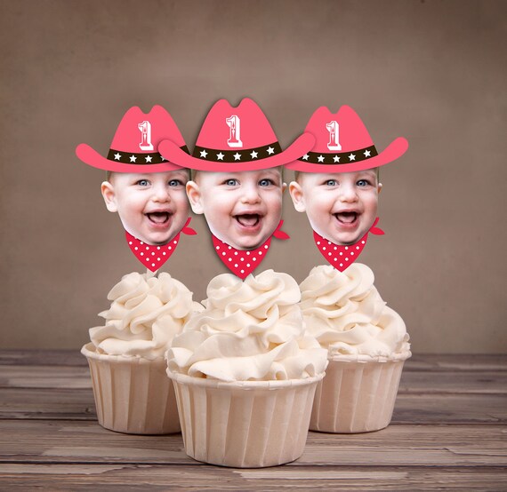 Photo Cupcake Toppers (Birthday Hat Design) Digital File - circus, carnival, under the big top, first birthday, 1st, western, cowboy,indians Il_570xn