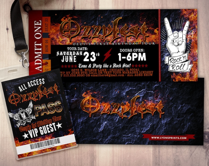 Rockstar concert ticket birthday party invitation- Music invitation, rockstar party, guitar, first birthday, 40 rocks, 30th,21st,50th, VIP