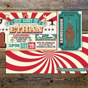 Birthday circus ticket-carnival ticket invitation vintage circus, retro, ticket invitation, carnival, circus birthday invitation, first SAMPLE PHOTO 5