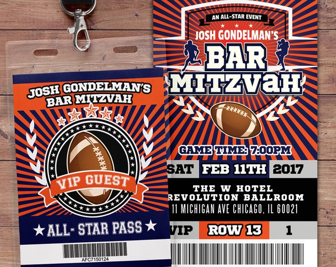 Football ticket Invitation // All Star Birthday //  VIP pass, sports birthday, ticket invite, Bar Mitzvah, football