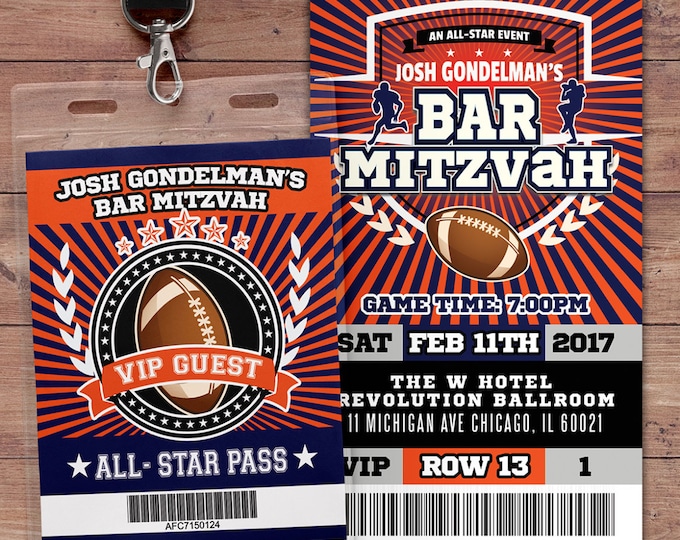 Football ticket Invitation // All Star Birthday //  VIP pass, sports birthday, ticket invite, Bar Mitzvah, football