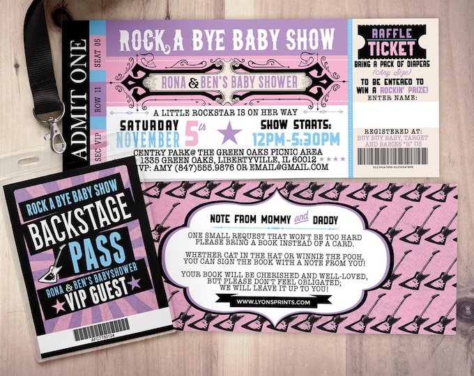 ROCK STAR concert ticket baby shower invitation-Coed baby shower invitation- Rock baby shower invitation- couples baby shower - music