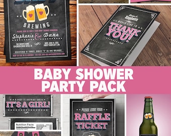 Party pack, party decorations, Coed baby shower invitation- Beer baby shower invitation- girl baby shower - boy baby shower, baby is brewing