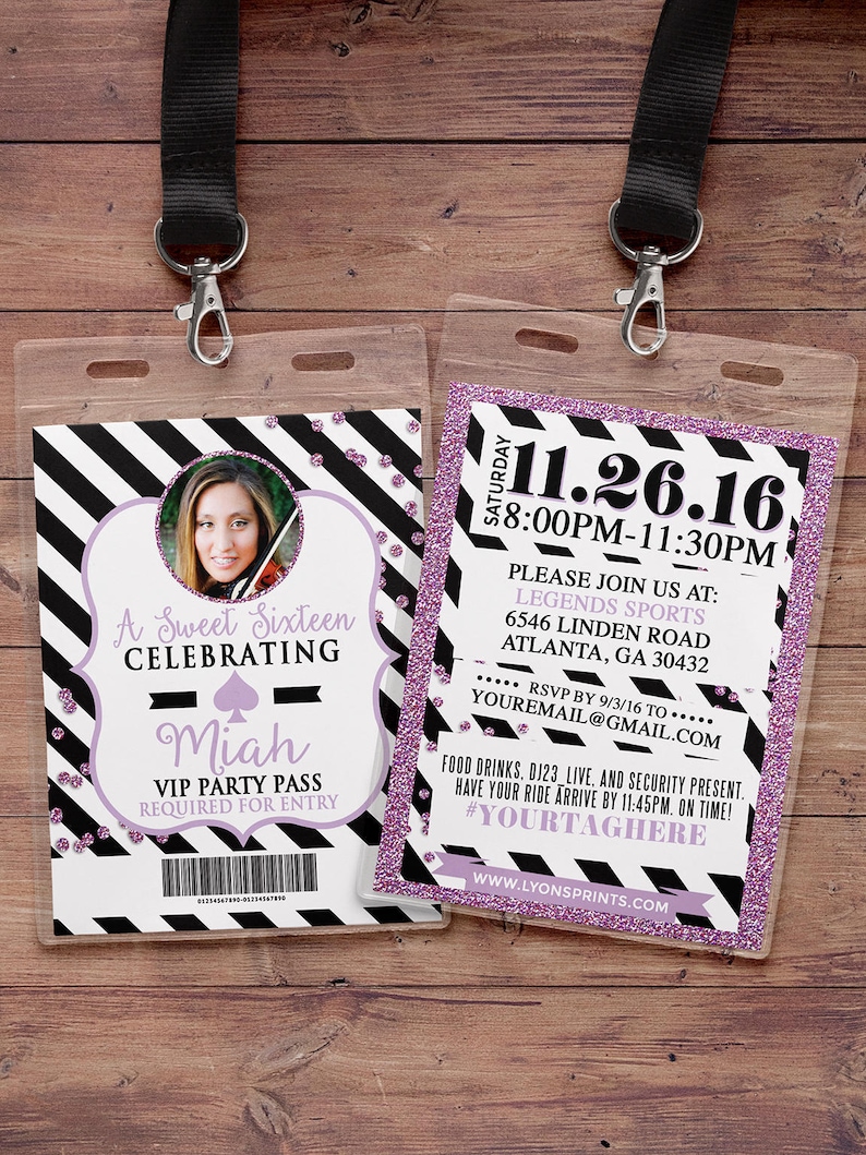 baby shower sweet 16 wedding VIP PASS 21st birthday birthday invitation invitation white party Spade party bridal shower