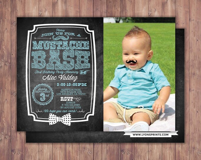 Mustache Bash birthday Invitation - Mustache Birthday Invite - Printable Invite - Little Man- birthday, first birthday, mustache, retro