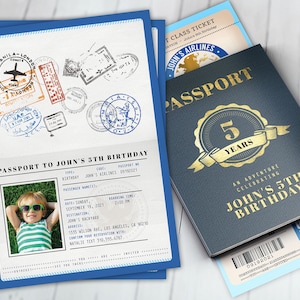 Passport and ticket birthday invitation, travel birthday party invitation, retirement party, going away party, travel, Digital files only