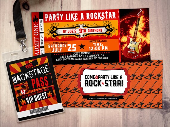 ROCK STAR Concert Ticket Birthday Party Invitation Music Invitation 